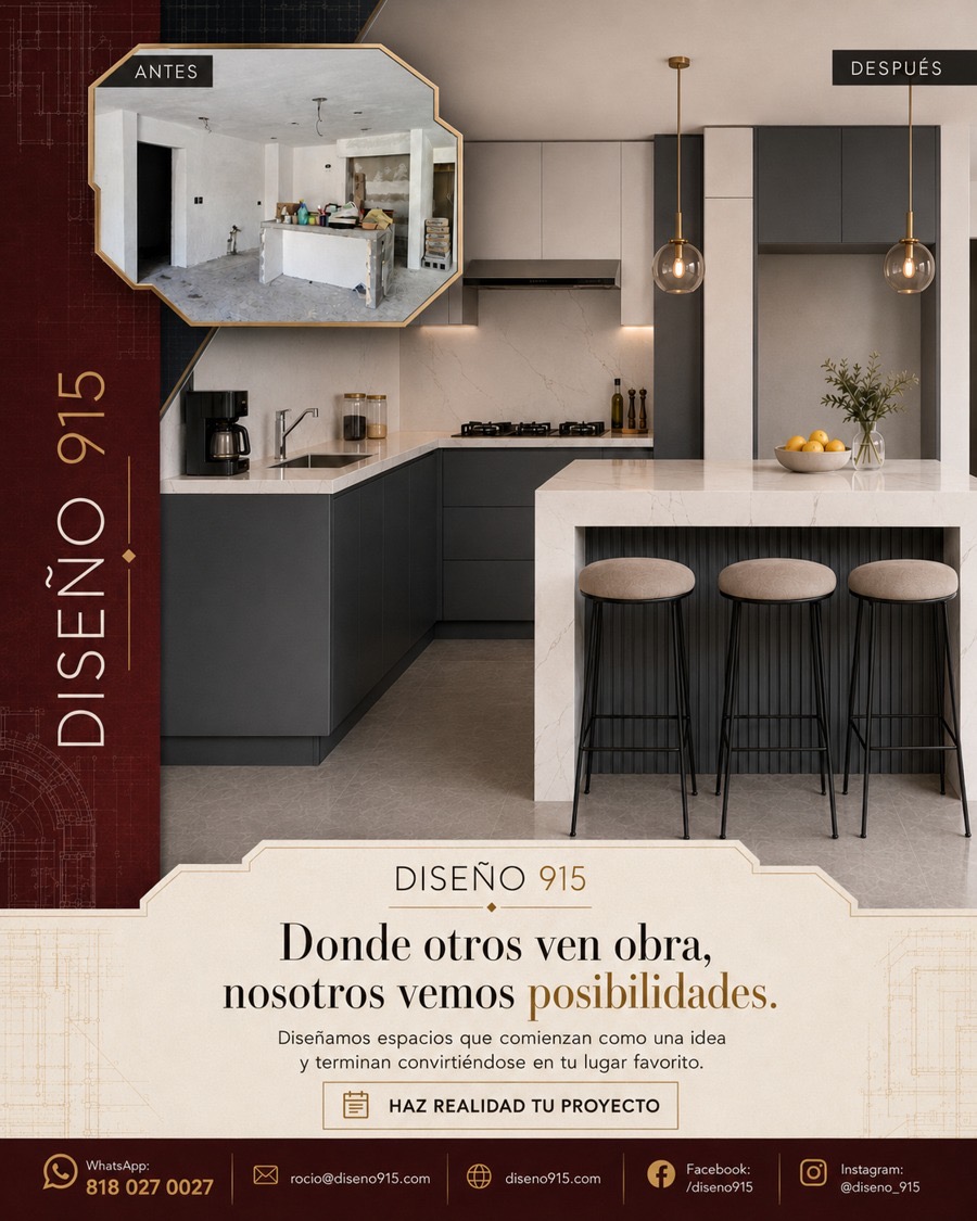 Cocina en L con Isla en Grafito — antes y después