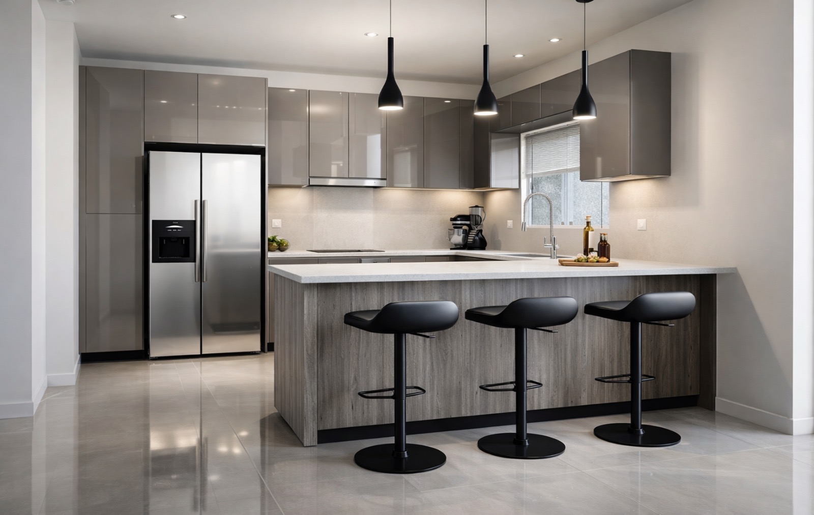 Cocina Gris Alto Brillo con Península